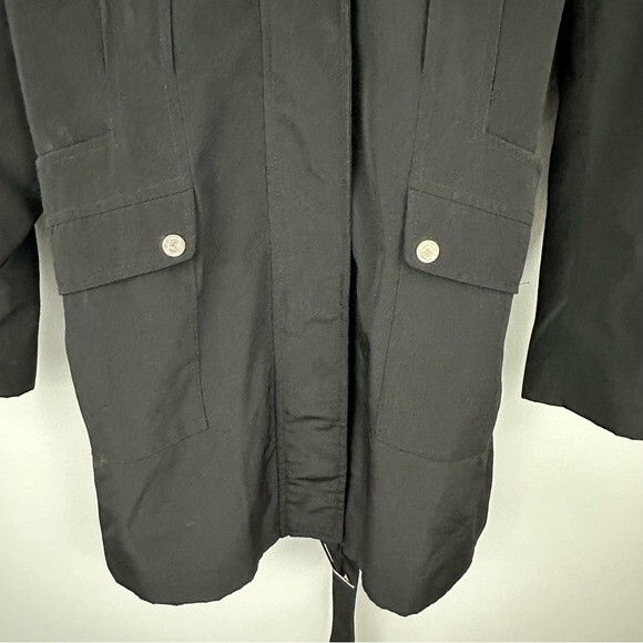 Calvin Klein Black Trenchcoat With Detachable Hood Size Medium - Picture 9 of 16